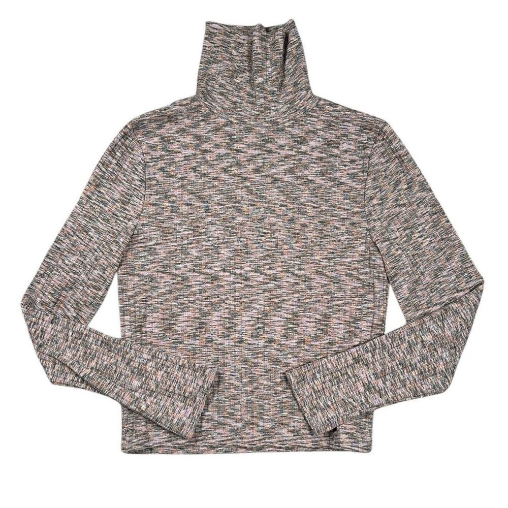 Madewell Space Dye Knit Cropped Turtleneck Sweater XL Ribbed Woodrose Pink